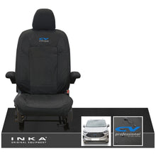 Load image into Gallery viewer, The All New Ford Transit Custom INKA Single Driver Tailored Waterproof Seat Cover Black MY-2024 Onwards - CV Professional Embroidery