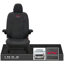 Load image into Gallery viewer, The All New Ford Transit Custom INKA Single Driver Tailored Waterproof Seat Cover Black MY-2024 Onwards - CV Professional Embroidery