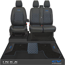 Load image into Gallery viewer, Ford Transit MK8/MK9 Front 1+2 Bentley Diamond Quilt Tailored Seat Covers & Matching Tailored Floor Mat Black MY2014 Onwards - CV Professional Embroidery
