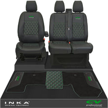 Load image into Gallery viewer, Ford Transit MK8/MK9 Front 1+2 Bentley Diamond Quilt Tailored Seat Covers & Matching Tailored Floor Mat Black MY2014 Onwards - CV Professional Embroidery