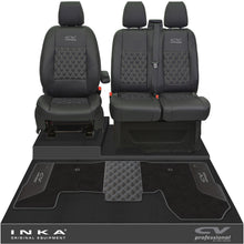 Load image into Gallery viewer, Ford Transit MK8/MK9 Front 1+2 Bentley Diamond Quilt Tailored Seat Covers & Matching Tailored Floor Mat Black MY2014 Onwards - CV Professional Embroidery