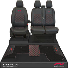 Load image into Gallery viewer, Ford Transit MK8/MK9 Front 1+2 Bentley Diamond Quilt Tailored Seat Covers & Matching Tailored Floor Mat Black MY2014 Onwards - CV Professional Embroidery