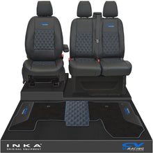 Load image into Gallery viewer, Ford Transit MK8/MK9 Front 1+2 Bentley Diamond Quilt Tailored Seat Covers & Matching Tailored Floor Mat Black MY2014 Onwards - CV Racing Embroidery