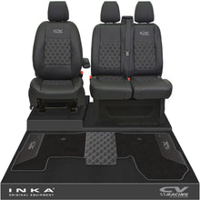 Load image into Gallery viewer, Ford Transit MK8/MK9 Front 1+2 Bentley Diamond Quilt Tailored Seat Covers & Matching Tailored Floor Mat Black MY2014 Onwards - CV Racing Embroidery