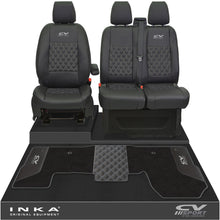 Load image into Gallery viewer, Ford Transit MK8/MK9 Front 1+2 Bentley Diamond Quilt Tailored Seat Covers & Matching Tailored Floor Mat Black MY2014 Onwards - CV Sport Embroidery
