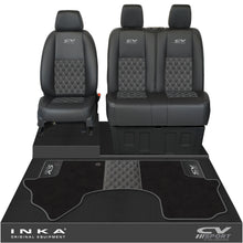 Load image into Gallery viewer, Mercedes Benz Sprinter Front 1+2 Bentley Leatherette Tailored Seat Covers & Matching Tailored Floor Mat Black MY-2018> (7 Colours) - CV Sport Embroidery
