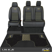 Load image into Gallery viewer, Mercedes Benz Sprinter Front 1+2 Bentley Leatherette Tailored Seat Covers & Matching Tailored Floor Mat Black MY-2018> (7 Colours) - CV Sport Embroidery