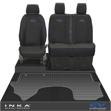 Load image into Gallery viewer, New Mercedes Benz Sprinter INKA Front 1+2 Tailored Waterproof Seat Covers & Tailored Rubber Mat Black MY18 To Present - CV Professional Embroidery