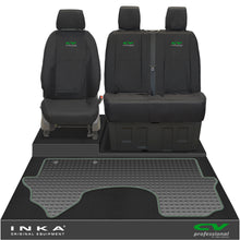 Load image into Gallery viewer, New Mercedes Benz Sprinter INKA Front 1+2 Tailored Waterproof Seat Covers & Tailored Rubber Mat Black MY18 To Present - CV Professional Embroidery