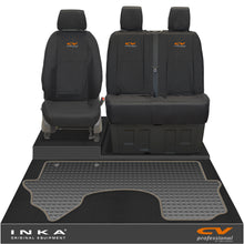 Load image into Gallery viewer, New Mercedes Benz Sprinter INKA Front 1+2 Tailored Waterproof Seat Covers & Tailored Rubber Mat Black MY18 To Present - CV Professional Embroidery