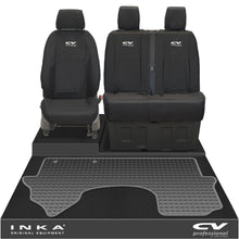 Load image into Gallery viewer, New Mercedes Benz Sprinter INKA Front 1+2 Tailored Waterproof Seat Covers & Tailored Rubber Mat Black MY18 To Present - CV Professional Embroidery