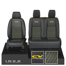 Load image into Gallery viewer, Mercedes Benz Sprinter INKA Front Set Tailored Leatherette Seat Covers Black Bentley Diamond Quilt (7 Colours) with embroidery MY18 to Present Fits All Derivatives
