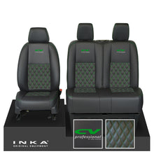 Load image into Gallery viewer, Mercedes Benz Sprinter INKA Front Set Tailored Leatherette Seat Covers Black Bentley Diamond Quilt (7 Colours) with embroidery MY18 to Present Fits All Derivatives - CV Professional Embroidery