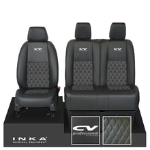Load image into Gallery viewer, Mercedes Benz Sprinter INKA Front Set Tailored Leatherette Seat Covers Black Bentley Diamond Quilt (7 Colours) with embroidery MY18 to Present Fits All Derivatives - CV Professional Embroidery