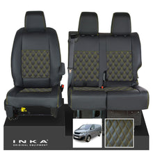 Load image into Gallery viewer, Peugeot Expert INKA Front 1+2 Bentley Diamond Quilt Leatherette Tailored Seat Covers Black MY16 To Present - Plain Embroidery