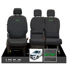 Load image into Gallery viewer, Peugeot Partner MK3 Front Inka Fully Tailored Waterproof Seat Covers Black MY2018 Onwards - CV Professional Embroidery