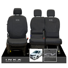 Load image into Gallery viewer, Peugeot Partner MK3 Front Inka Fully Tailored Waterproof Seat Covers Black MY2018 Onwards - CV Professional Embroidery