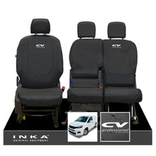 Load image into Gallery viewer, Peugeot Partner MK3 Front Inka Fully Tailored Waterproof Seat Covers Black MY2018 Onwards - CV Professional Embroidery