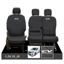 Load image into Gallery viewer, Peugeot Partner MK3 Front Inka Fully Tailored Waterproof Seat Covers Black MY2018 Onwards - CV Racing Embroidery