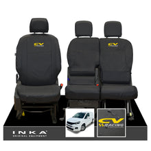 Load image into Gallery viewer, Peugeot Partner MK3 Front Inka Fully Tailored Waterproof Seat Covers Black MY2018 Onwards - CV Racing Embroidery