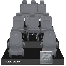 Load image into Gallery viewer, VW Transporter Shuttle T6.1, T6 8 Seater Tailored Waterproof Seat Covers Grey MY 15-23 - R-Series Embroidery