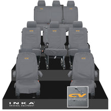 Load image into Gallery viewer, VW Transporter Shuttle T6.1, T6 8 Seater Tailored Waterproof Seat Covers Grey MY 15-23 - Sport-Series Embroidery