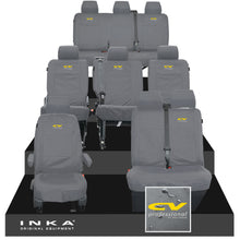 Load image into Gallery viewer, VW Transporter Shuttle T6.1, T6 Full Set Tailored Waterproof Seat Covers Grey MY 15-23 - CV Professional Embroidery