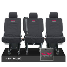 Load image into Gallery viewer, VW Transporter Shuttle T6.1, T6 Rear 1+1+1 Tailored Waterproof Seat Covers Black MY-15-23 - CV Professional Embroidery