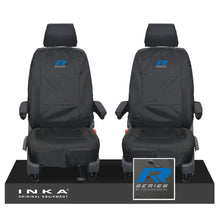 Load image into Gallery viewer, VW Transporter T6.1,T6,T5.1 INKA Front 1+1 Tailored Waterproof Seat Covers Black - R-Series Embroidery