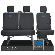 Load image into Gallery viewer, VW Transporter T6.1, T6 INKA Rear Set 2+1 Tailored Waterproof Seat Covers Black - R-Series Embroidery