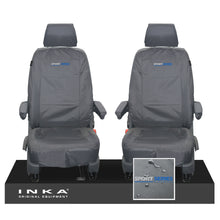 Load image into Gallery viewer, VW Transporter T6.1,T6,T5.1 INKA Front 1+1 Tailored Waterproof Seat Covers Grey - Sport-Series Embroidery