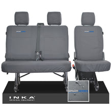 Load image into Gallery viewer, VW Transporter T6.1, T6 INKA Rear Set 2+1 Tailored Waterproof Seat Covers Grey - Sport-Series Embroidery