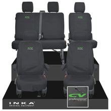 Load image into Gallery viewer, VW Transporter T6.1, T6, T5.1 Front 1+1 & Rear 2+1 Tailored Waterproof Seat Covers Black MY-10-24 - CV-Series Embroidery