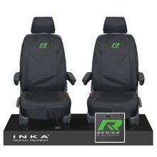 Load image into Gallery viewer, VW Transporter Shuttle T6.1, T6 Front 1+1 Tailored Waterproof Seat Covers Black MY-15-23 - R-Series Embroidery