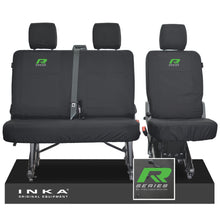 Load image into Gallery viewer, VW Transporter T6.1, T6 INKA Rear Set 2+1 Tailored Waterproof Seat Covers Black - R-Series Embroidery