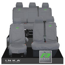 Load image into Gallery viewer, VW Transporter T6.1, T6, T5.1 Front 1+2 & Rear Triple Tailored Waterproof Seat Covers Grey MY 10-24 - R-Series Embroidery
