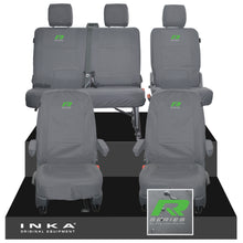 Load image into Gallery viewer, VW Transporter T6.1, T6, T5.1 Front 1+1 & Rear 2+1 Tailored Waterproof Seat Covers Grey MY 10-24 - R-Series Embroidery