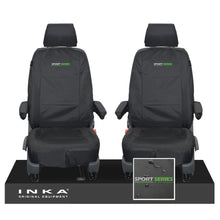 Load image into Gallery viewer, VW Transporter T6.1,T6,T5.1 INKA Front 1+1 Tailored Waterproof Seat Covers Black - Sport-Series Embroidery