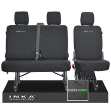 Load image into Gallery viewer, VW Transporter T6.1, T6 INKA Rear Set 2+1 Tailored Waterproof Seat Covers Black - Sport-Series Embroidery