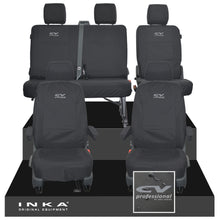 Load image into Gallery viewer, VW Transporter T6.1, T6, T5.1 Front 1+1 & Rear 2+1 Tailored Waterproof Seat Covers Black MY-10-24 - CV-Series Embroidery