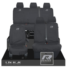 Load image into Gallery viewer, VW Transporter T6.1, T6, T5.1 Front 1+2 & Rear Triple Tailored Waterproof Seat Covers Black MY 10-24 - R-Series Embroidery
