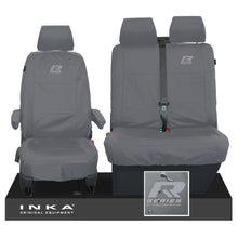 Load image into Gallery viewer, VW Transporter T6.1,T6,T5.1 INKA Front Set 1+2 Tailored Waterproof Seat Covers Grey - R-Series Embroidery