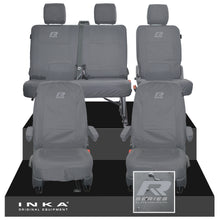 Load image into Gallery viewer, VW Transporter T6.1, T6, T5.1 Front 1+1 & Rear 2+1 Tailored Waterproof Seat Covers Grey MY 10-24 - R-Series Embroidery