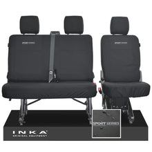 Load image into Gallery viewer, VW Transporter T6.1, T6 INKA Rear Set 2+1 Tailored Waterproof Seat Covers Black - Sport-Series Embroidery