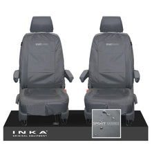 Load image into Gallery viewer, VW Transporter T6.1,T6,T5.1 INKA Front 1+1 Tailored Waterproof Seat Covers Grey - Sport-Series Embroidery
