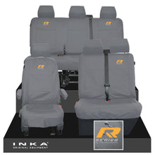 Load image into Gallery viewer, VW Transporter T6.1, T6, T5.1 Front 1+2 & Rear Triple Tailored Waterproof Seat Covers Grey MY 10-24 - R-Series Embroidery