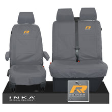 Load image into Gallery viewer, VW Transporter T6.1,T6,T5.1 INKA Front Set 1+2 Tailored Waterproof Seat Covers Grey - R-Series Embroidery