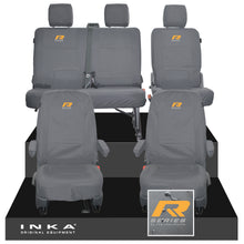 Load image into Gallery viewer, VW Transporter T6.1, T6, T5.1 Front 1+1 & Rear 2+1 Tailored Waterproof Seat Covers Grey MY 10-24 - R-Series Embroidery