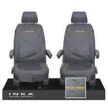 Load image into Gallery viewer, VW Transporter T6.1,T6,T5.1 INKA Front 1+1 Tailored Waterproof Seat Covers Grey - Sport-Series Embroidery