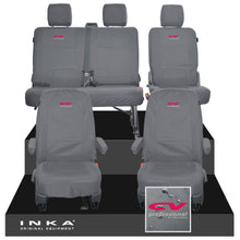 Load image into Gallery viewer, VW Transporter T6.1, T6, T5.1 Front 1+1 & Rear 2+1 Tailored Waterproof Seat Covers Grey MY 10-24 - CV-Series Embroidery